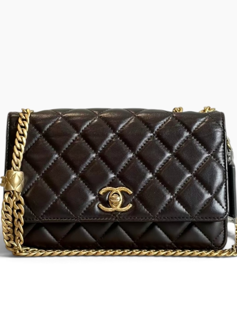 CHANEL WOC Wallet on Chain Quilted Leather Gold CC Chain Crossbody Bag